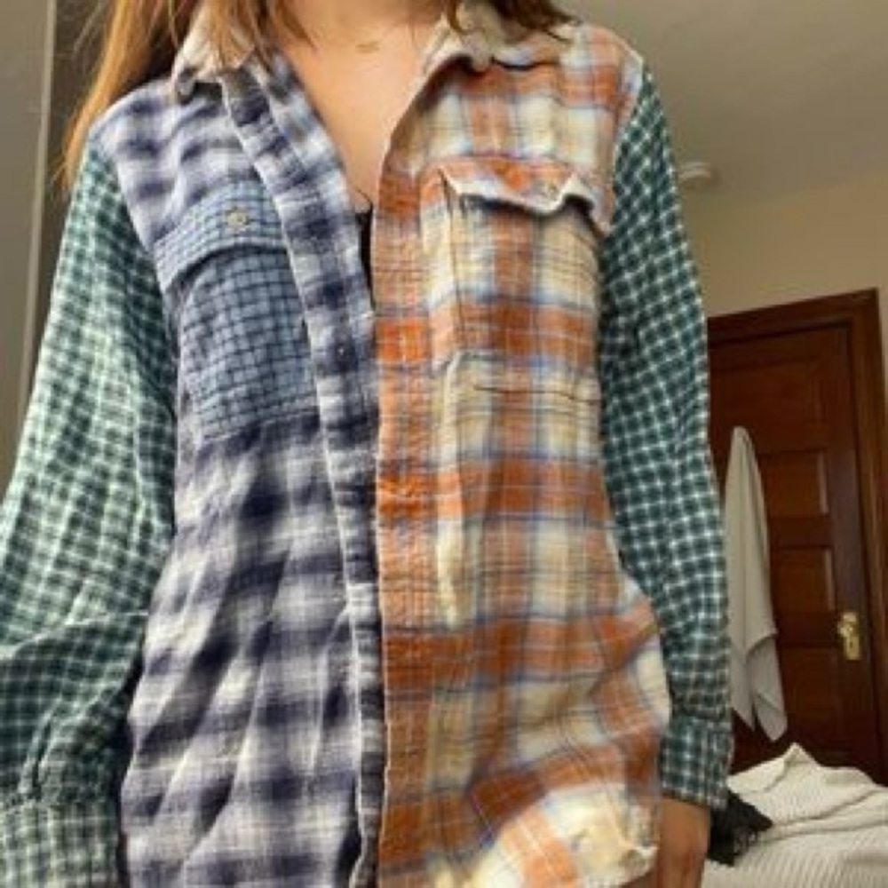 American Eagle | Patchwork Plaid Flannel Shirt - … - image 1